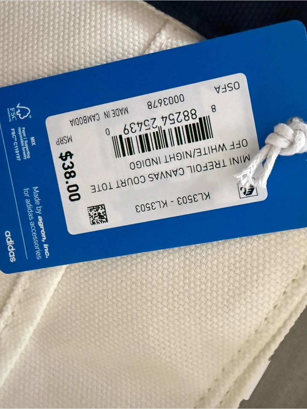 NWT adidas Originals Mini Trefoil Canvas Court Tote Off White Navy KL3503